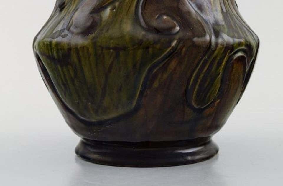 Møller & Bøgely, Denmark, Art Nouveau Vase In Dark Green Glazed Ceramics photo Home Decor