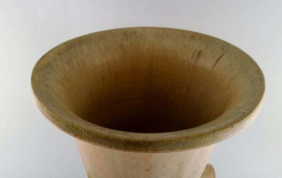 Colossal Arne Bang Unique Vase In Glazed Ceramics, With Rod Of Asclepius photo vintage