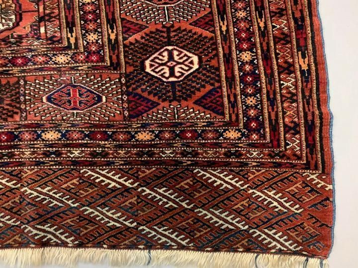 Antique Turkmen Tekke Main Carpet, 290x240 Cm Turkoman Bokhara Red Black Beige photo Textiles