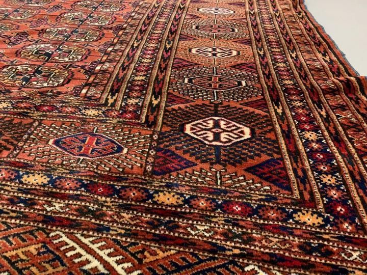 Antique Turkmen Tekke Main Carpet, 290x240 Cm Turkoman Bokhara Red Black Beige photo vinterior