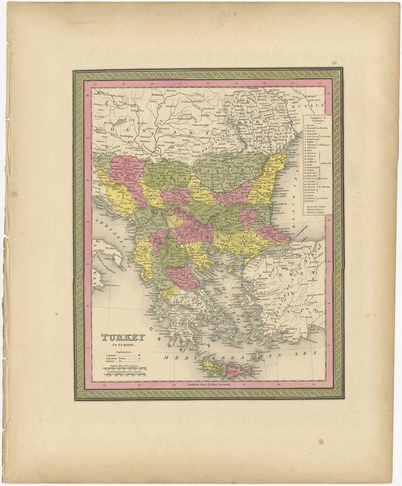 Antique Map Of Turkey In Europe By Mitchell (1846)