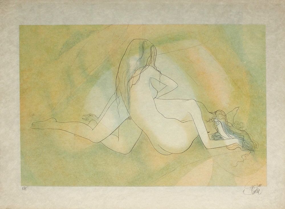 Valadié Jean Baptiste Lithography Two Naked Girls