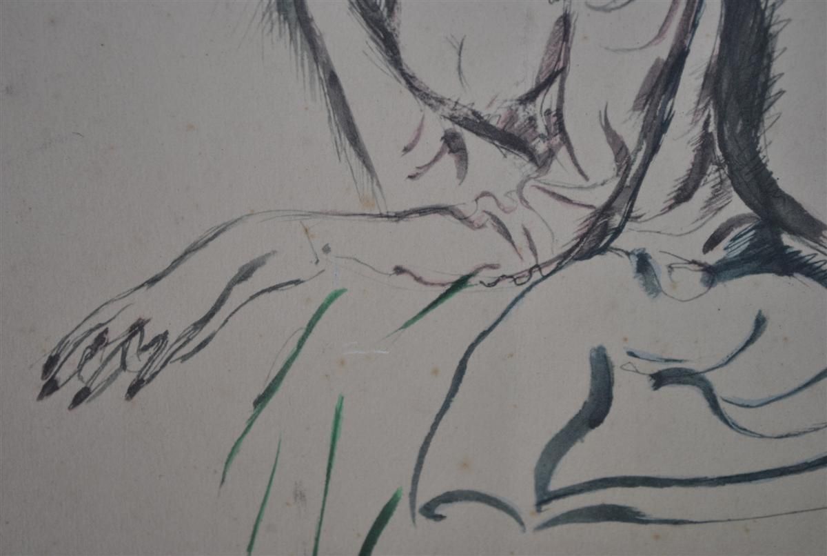 Portrait Of A Woman Drawing And Watercolor By Louis Touchagues (1923 1974) photo Art