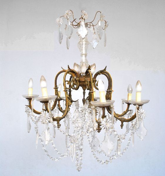 Chandelier Tassels Of Gilt Bronze Crystal Rockery Style Xi Xth
