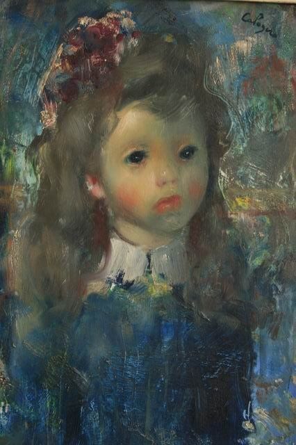 Oil On Panel Signed Calogero 'Portrait Of A Girl photo furniture