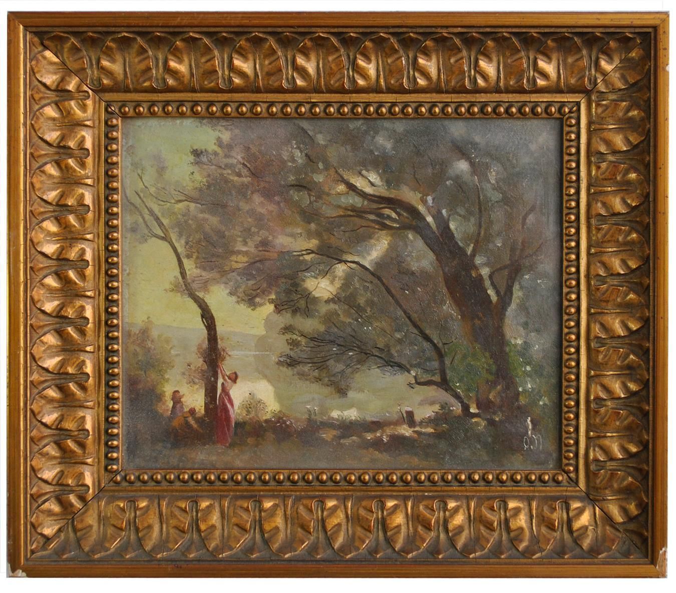 Women At The Edge Of A French School Lake Signed O. Nicomède