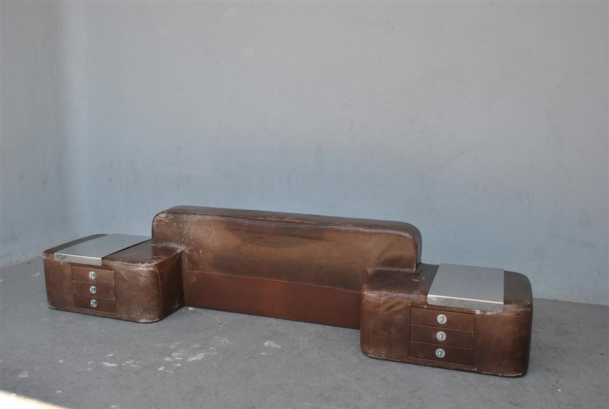 Leather Headboard With Integrated Bedside Tables 1970s photo 2413.0