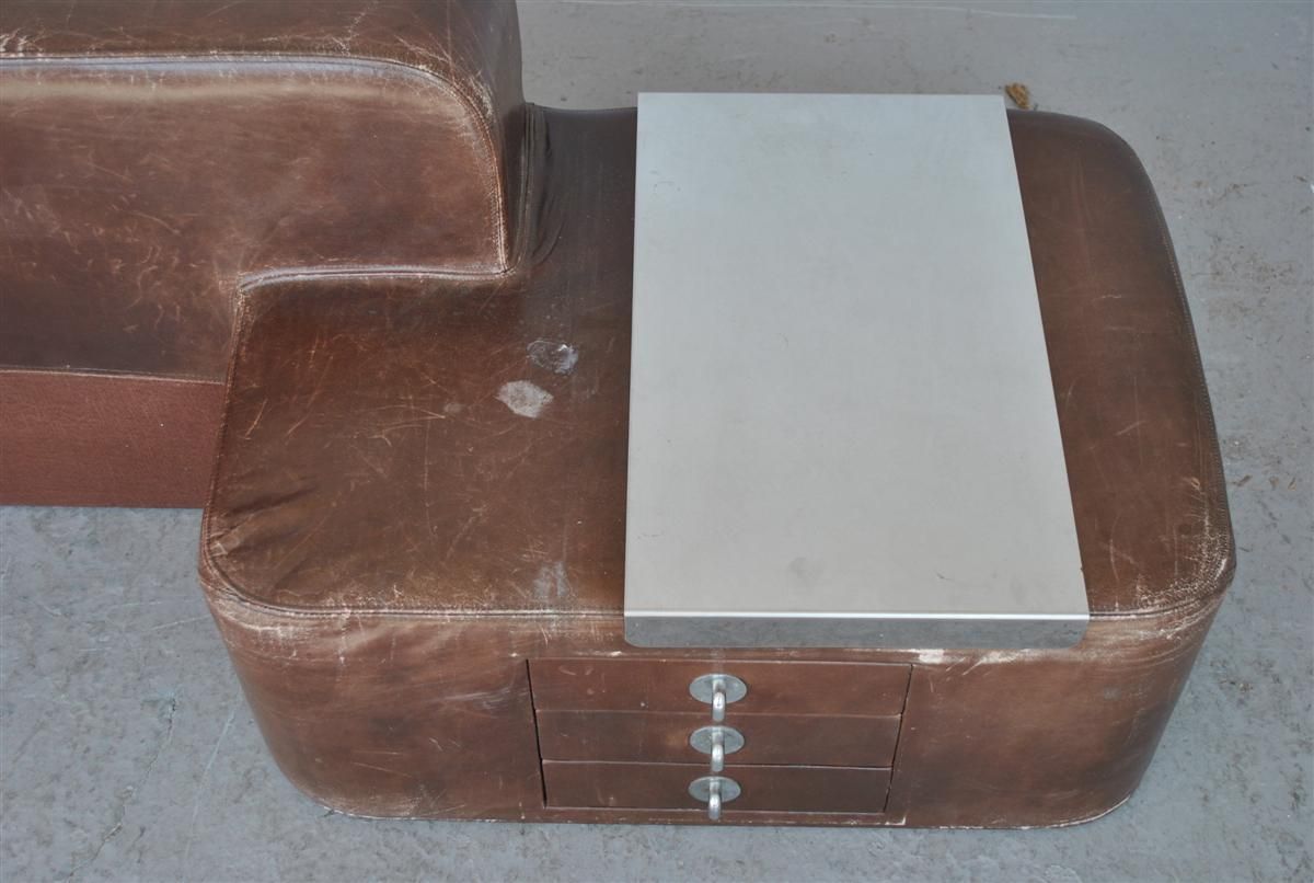 Leather Headboard With Integrated Bedside Tables 1970s photo vintage