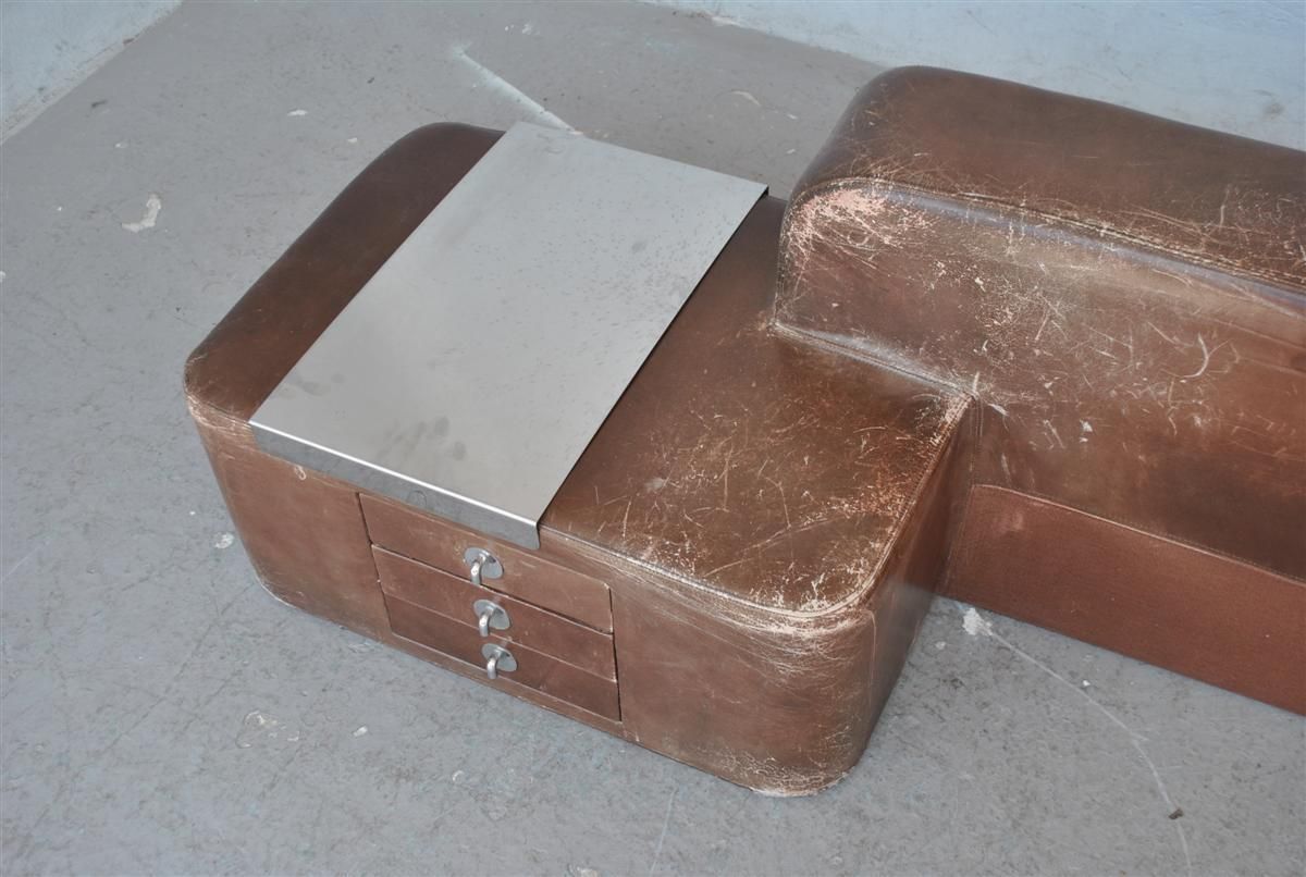 Furniture Leather Headboard With Integrated Bedside Tables 1970s photo
