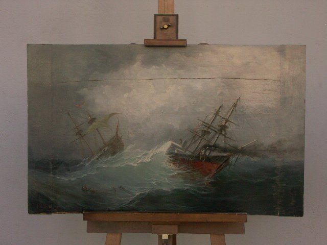 Boat In Marine Storm In Oil On Panel By Julien (81,5x51) photo furniture