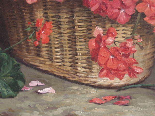 Oil On Canvas Signed A Dorez Representing A Basket Of Geranium photo 867.0