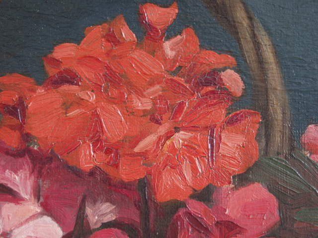 Oil On Canvas Signed A Dorez Representing A Basket Of Geranium photo vinterior
