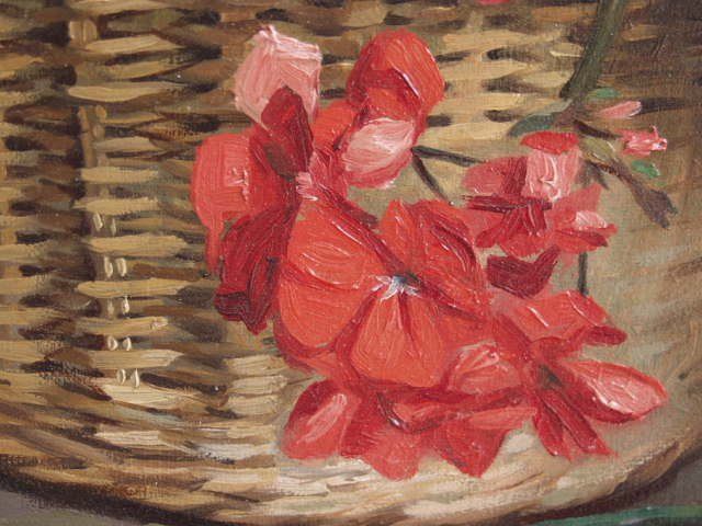 Oil On Canvas Signed A Dorez Representing A Basket Of Geranium photo buy