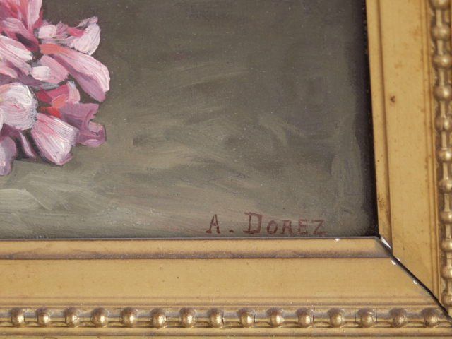photo furniture Oil On Canvas Signed A Dorez Representing A Basket Of Geranium