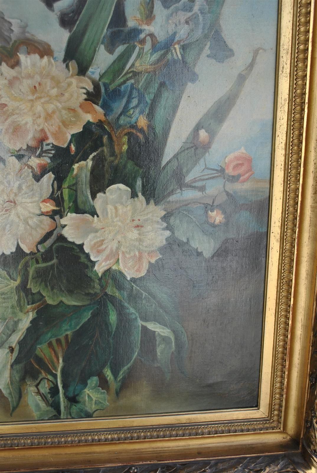 Oil Painting Landscape Bouquet Of Flowers Late 19th Century 2 photo vinterior
