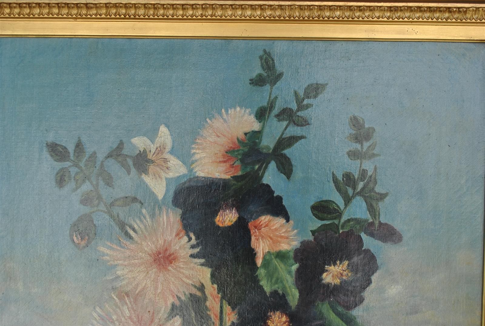 Oil Painting Landscape Bouquet Of Flowers Late 19th Century photo vintage
