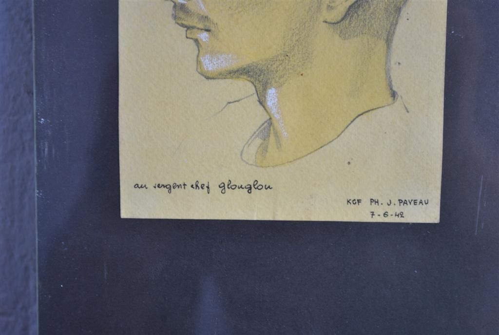 Drawing Of Wwii Prisoner In Charcoal Portrait Signed Paveau photo vinterior