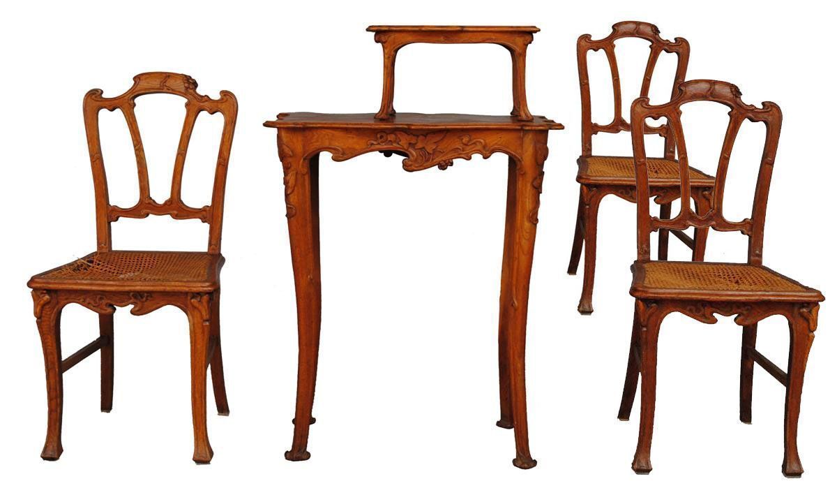 1900 Art Nouveau Living Room In Chestnut Carved With Ivy