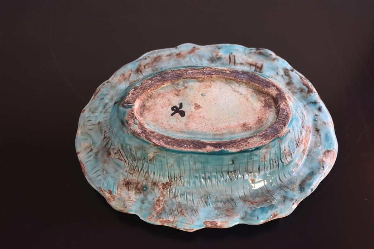 1940s Blue Glazed Ceramic Flowerpot photo 154.0