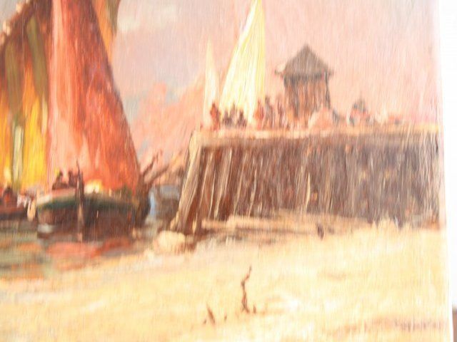 Marine Aux Felouques Xi Xth Oil Painting On Canvas Attributed To Duvieux photo vinterior