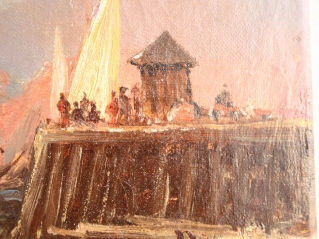 Marine Aux Felouques Xi Xth Oil Painting On Canvas Attributed To Duvieux photo vintage