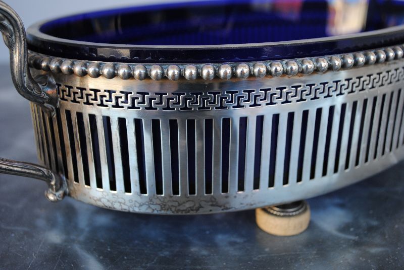 Silver Metal Centerpiece And Colored Glass Bowl photo for sale