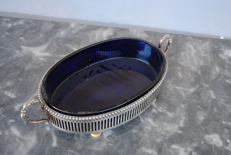 Silver Metal Centerpiece And Colored Glass Bowl photo Home Decor
