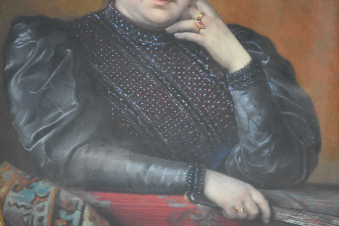 Pastel Portrait Of A Young Spanish Woman With A Fan From The End Of The 19th Century By Bernard photo for sale