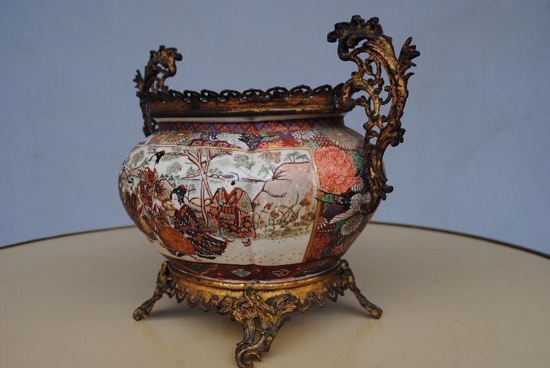Cachepot Satsuma Old Japan Bronze Mount photo Home Decor