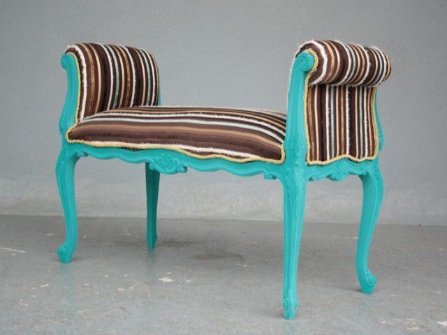 Decorative Bench Louis XV Style Flocked Cyan photo furniture