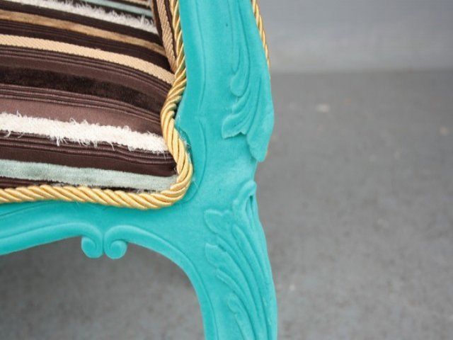 Decorative Bench Louis XV Style Flocked Cyan photo vintage