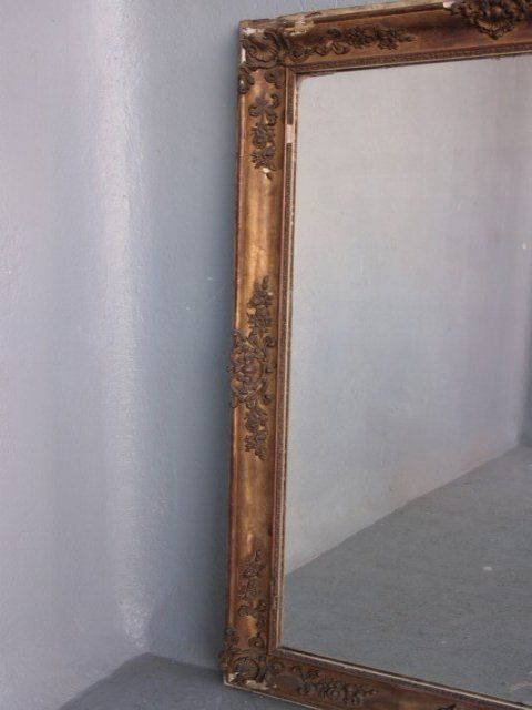 Restoration Mirror Golden Stucco Rectangle photo vintage