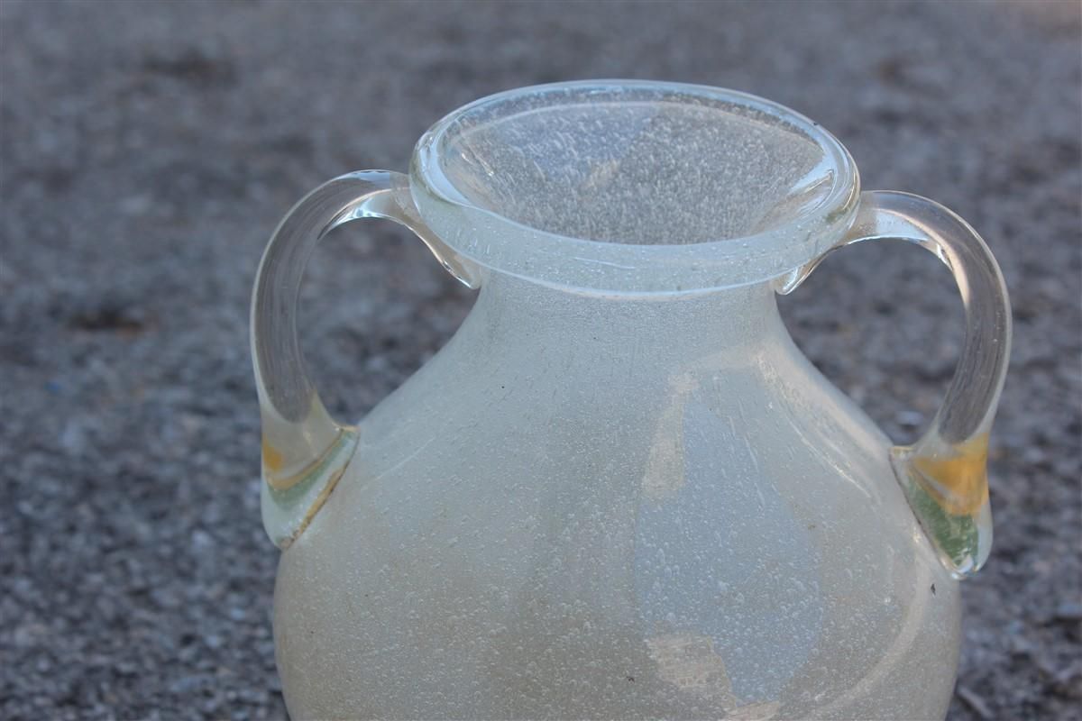 White Pulegoso Murano Glass Vase 1950s Seguso Italian Design photo for sale