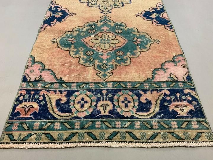 Distressed Turkish Runner 370x86 Cm Wool Vintage Tribal Rug photo for sale