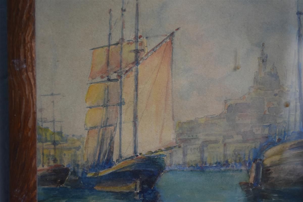 Boats Entering Old Port Of Marseille Signed Bert Early Twentieth photo furniture