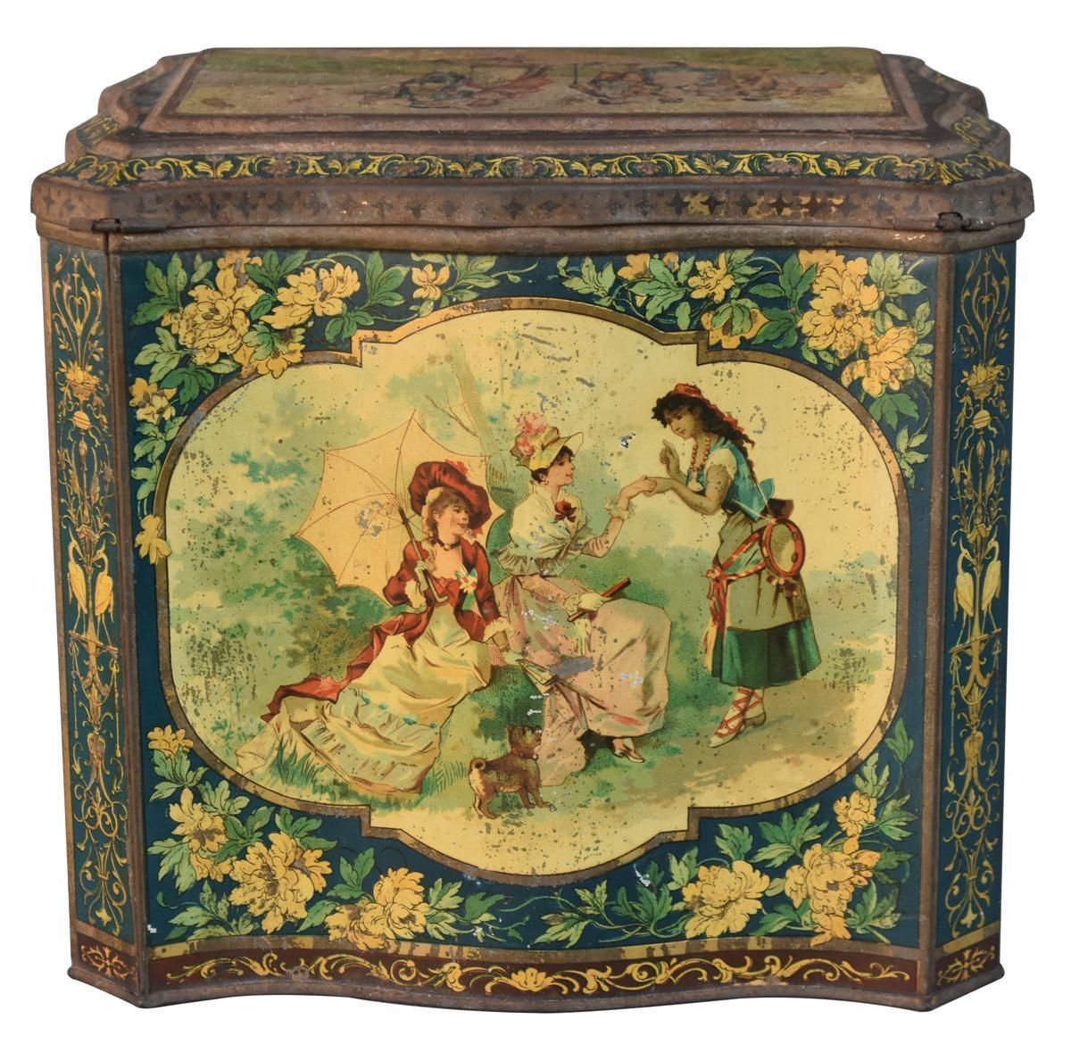 Biscuit Box 1900 Litho Sheet To Young Girl And Gypsy