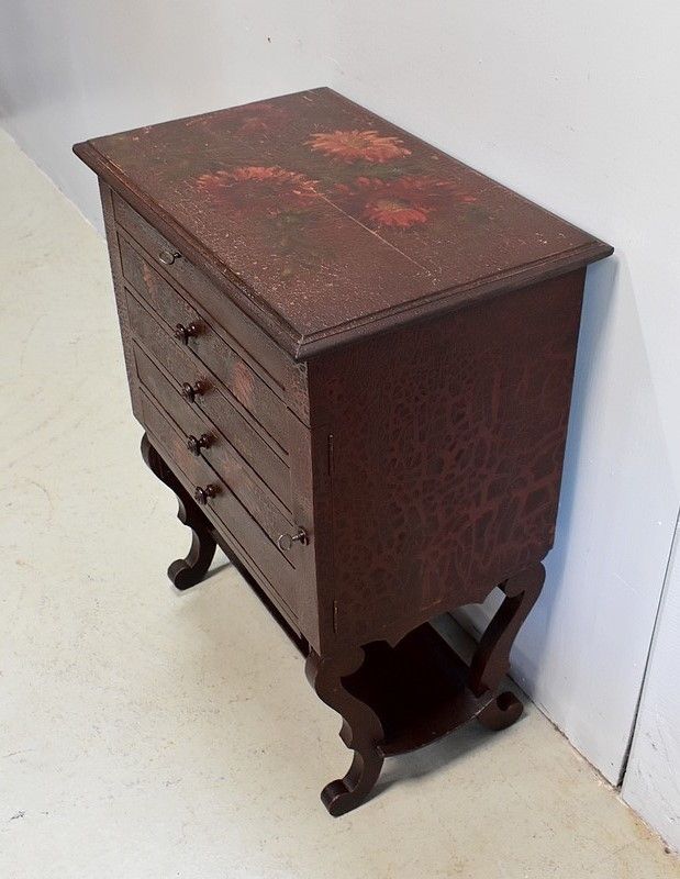 Small Chest Of Drawer Furniture In Cracked Pine And Varnish   1920 photo for sale