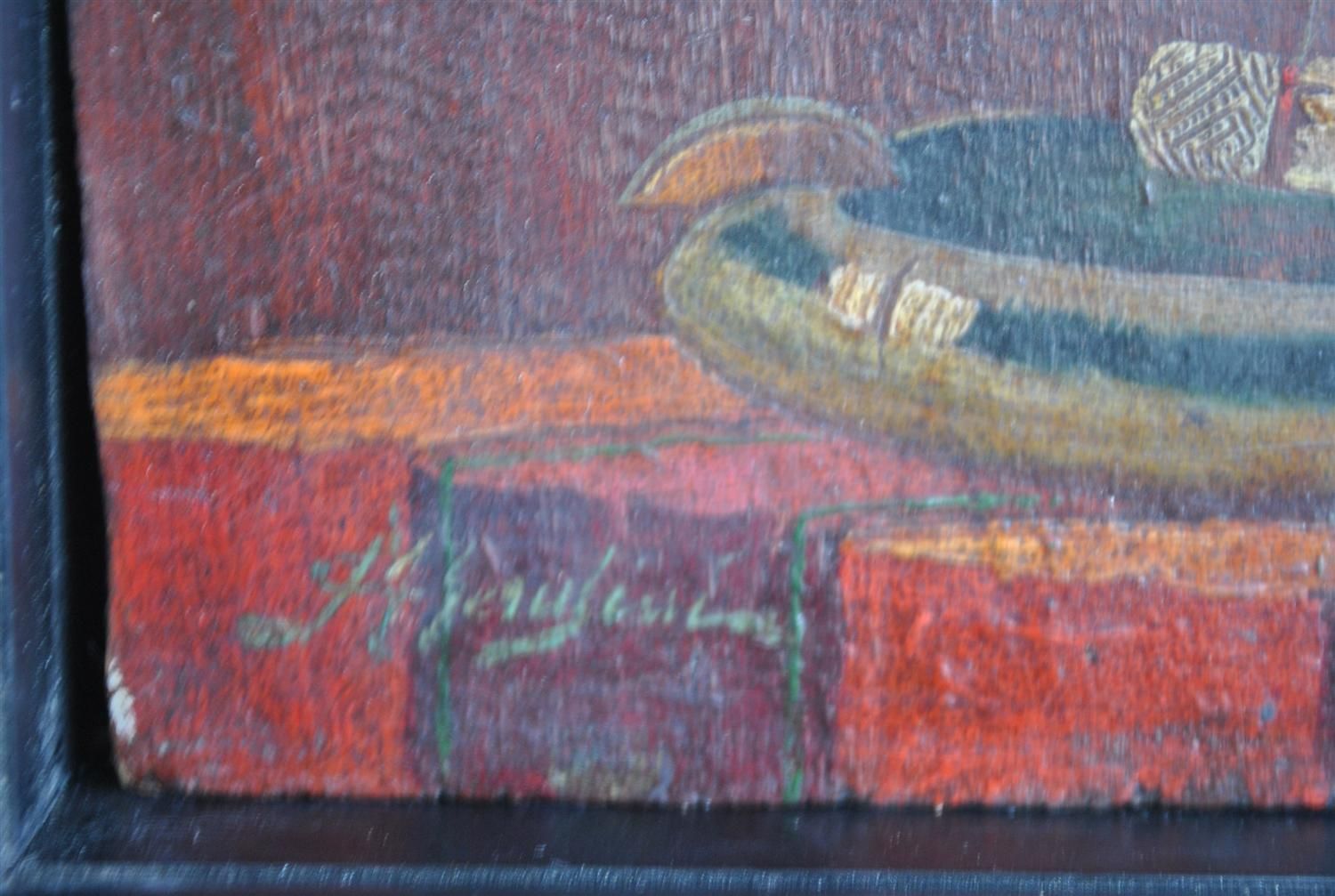 Twentieth Painting On Wood In Illegible Signature Silhouette photo buy