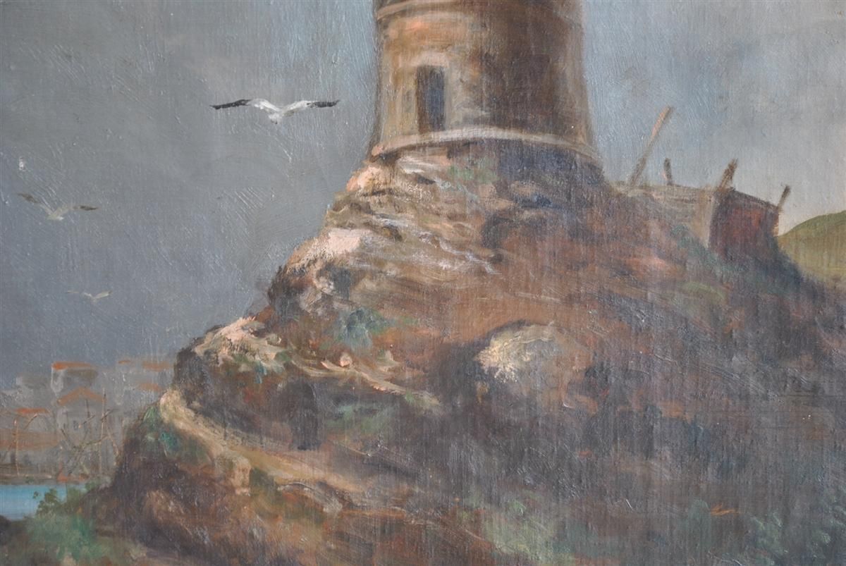 Genoese Tower In Saint Florent In Oil On Canvas Signed Jeanne Dubois photo Art