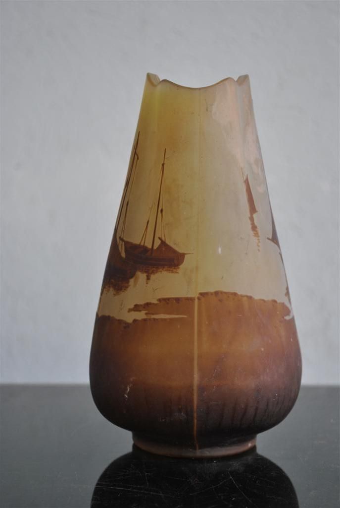 Art Nouveau Glass Paste Vase Emile Gallé 1900 With Boats photo for sale