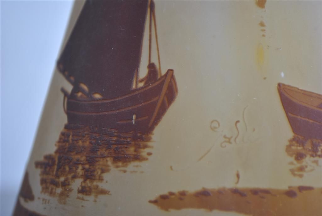 Art Nouveau Glass Paste Vase Emile Gallé 1900 With Boats photo vintage