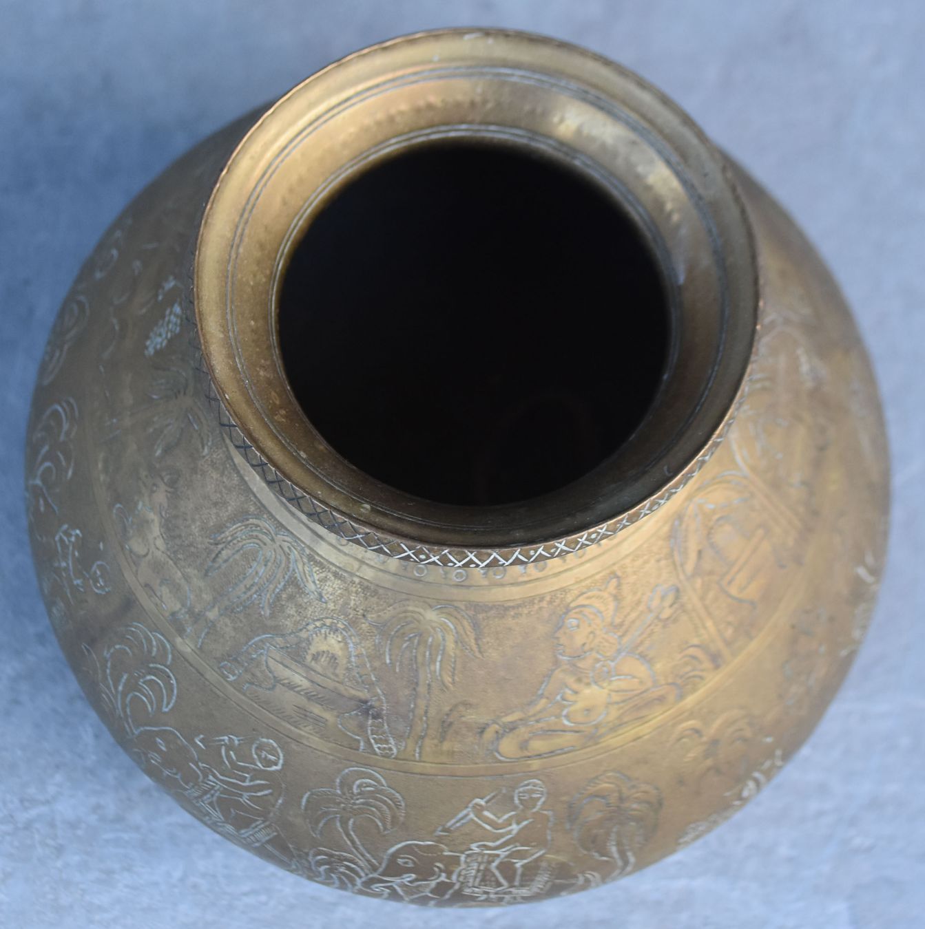 Engraved Copper Vase From The Indies Late 19th Century With Lions photo for sale