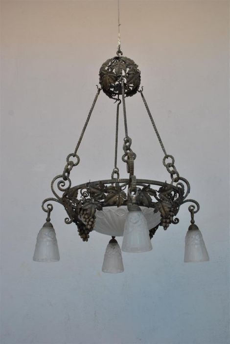 Wrought Iron Chandelier From The 1930s With Grape Decoration photo furniture