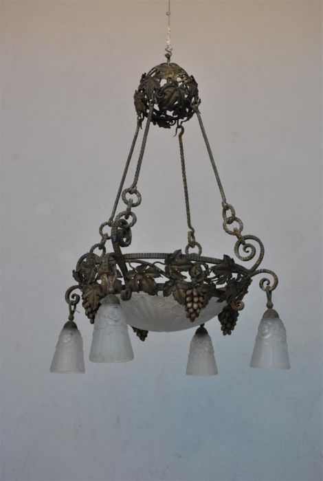 Wrought Iron Chandelier From The 1930s With Grape Decoration photo Lighting