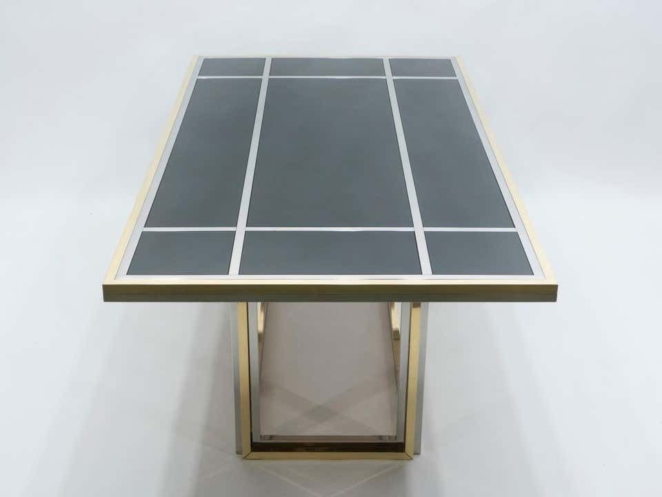 Grande table à manger en verre noir, laiton et chrome, Romeo Rega pour Metalarte, années 1970 photo Mobilier