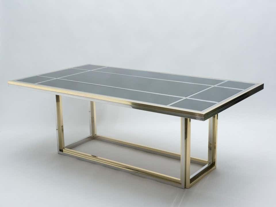 Grande table à manger en verre noir, laiton et chrome, Romeo Rega pour Metalarte, années 1970 photo 10020.36