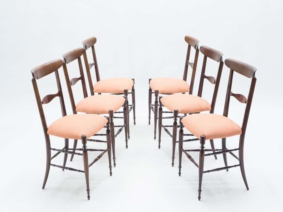 Ensemble rare de six chaises Campanino Chiavari en noyer par Fratelli Levaggi, 1950 photo furniture
