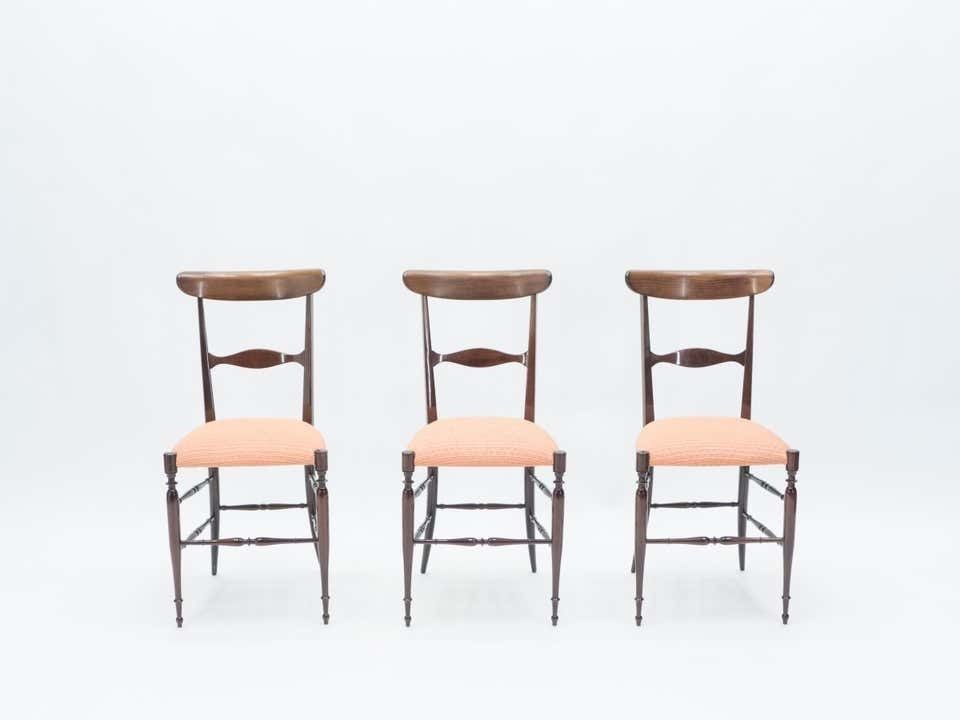 Ensemble rare de six chaises Campanino Chiavari en noyer par Fratelli Levaggi, 1950 photo Mobilier