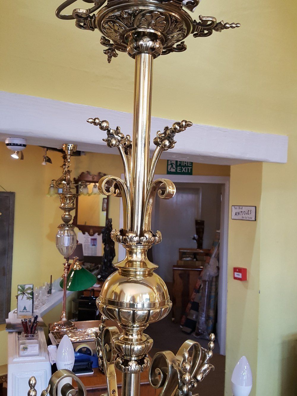 Late 19th C Brass Four Arm Chandelier photo for sale