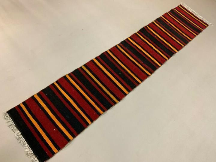 Old Turkish Narrow Kilim Runner 275x54 Cm, Shabby Chic, Vintage Kelim Red Black photo 175.0